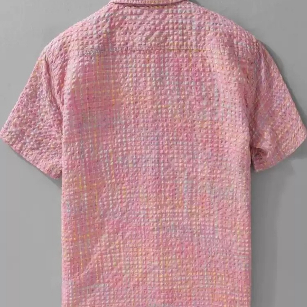 Bubble Texture Pink Plaid Shirt - Picture 3 of 4